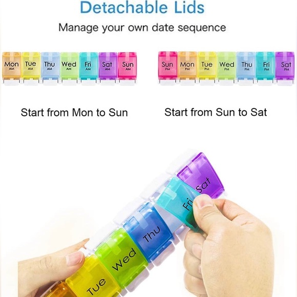 Daily Vitamin Box AM PM Pill Case Organizer Weekly Pop Up 7 Day (8.Rainbow) - Picture 4 of 7
